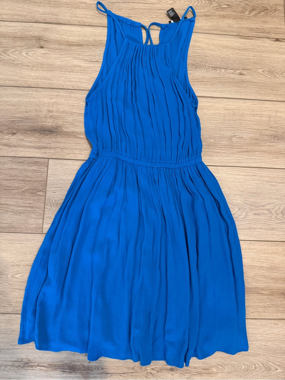 Blue Pleated Sleeveless Dress